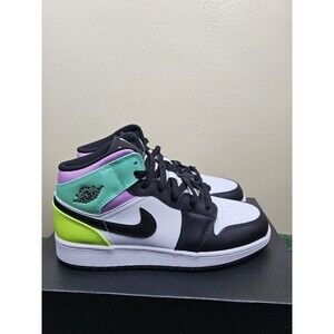 Air Jordan 1 Mid GS White Black Volt Green Glow Size 7 554725-175